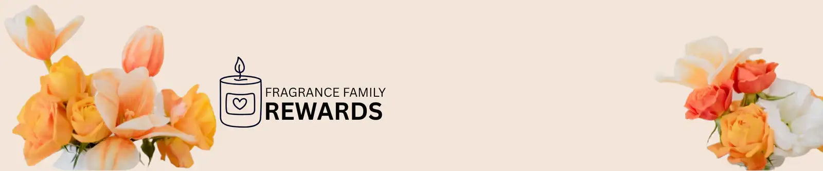 Fragrance family rewards logo with a candle icon and heart design.